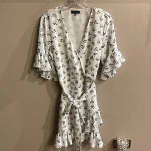 1. State white floral faux wrap ruffle dress mini belted 1/2 ruffle sleeve 6